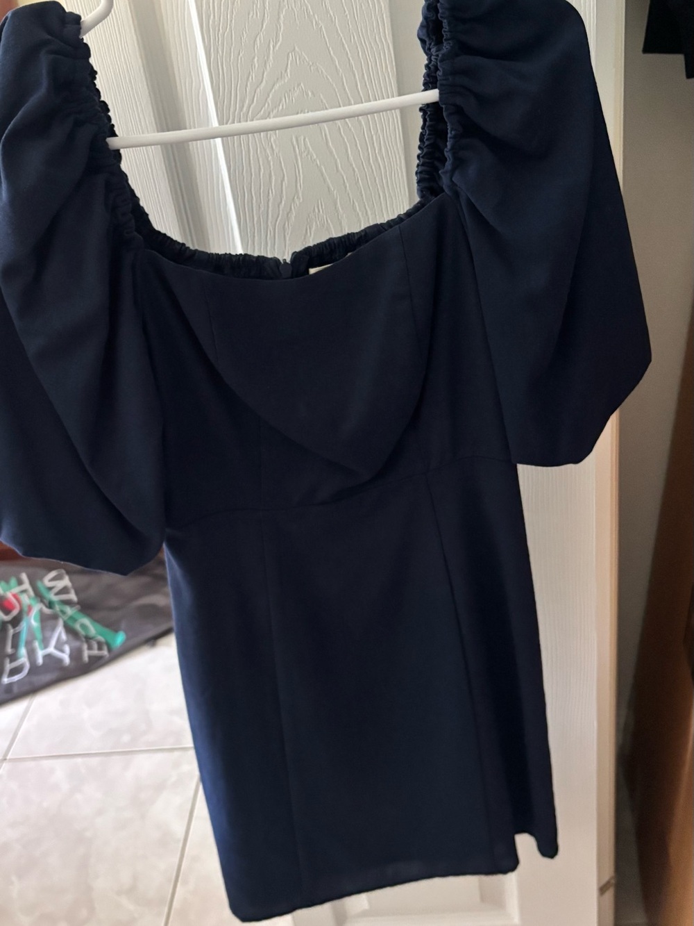 Francesca's Collections Navy Puff-Sleeve Mini Dress